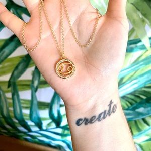 Cancer Astrology Horoscope Gold Brass CZ Necklace